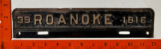 1939 Roanoke, Virginia #1816 License Plate