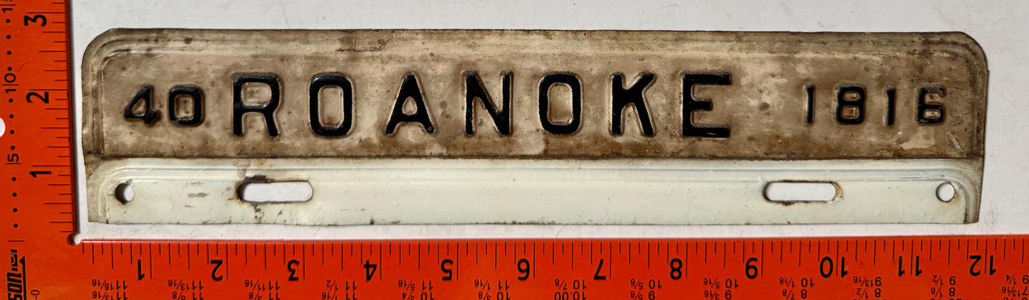 1940 Roanoke, Virginia #1816 License Plate