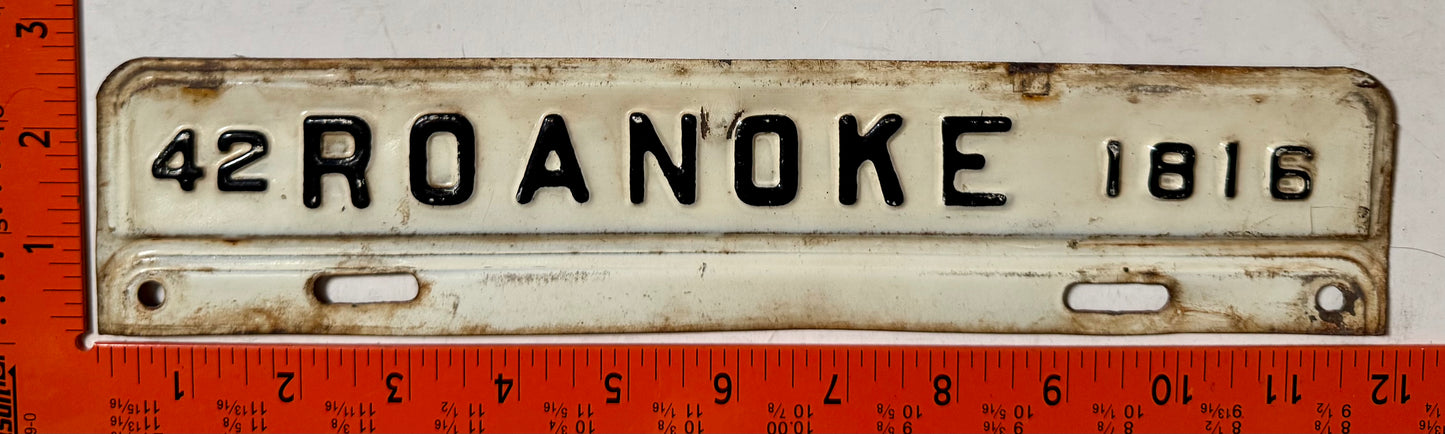 1942 Roanoke, Virginia #1816 License Plate