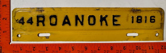 1944 Roanoke, Virginia #1816 License Plate (Fiberboard)