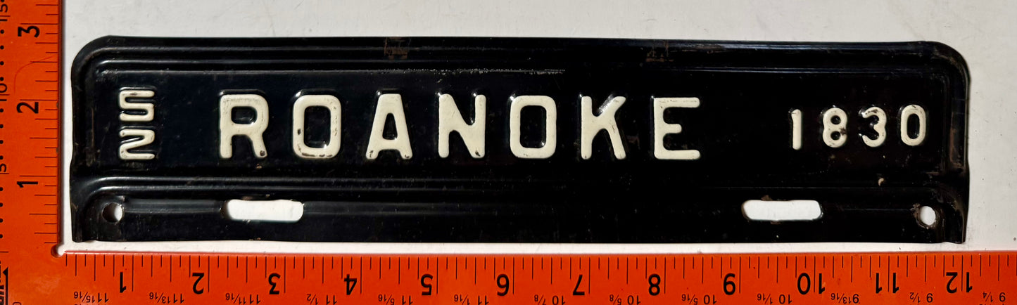 1952 Roanoke, Virginia #1830 License Plate