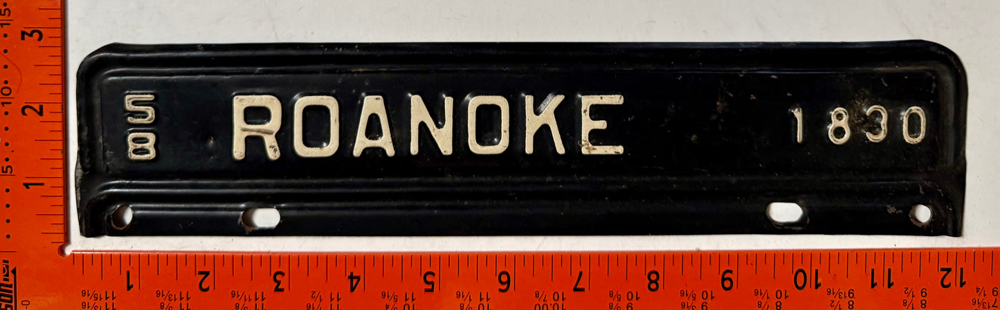 1958 Roanoke, Virginia #1830 License Plate