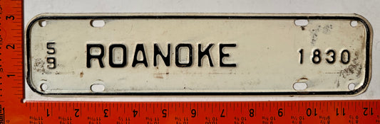 1959 Roanoke, Virginia #1830 License Plate