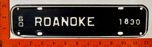 1960 Roanoke, Virginia #1830 License Plate