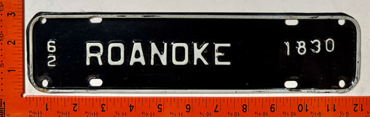 1962 Roanoke, Virginia #1830 License Plate
