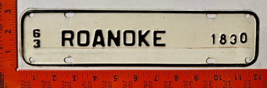1963 Roanoke, Virginia #1830 License Plate