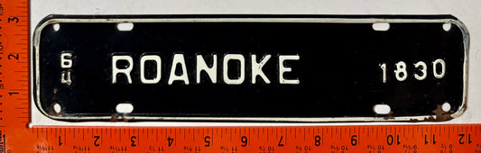 1964 Roanoke, Virginia #1830 License Plate