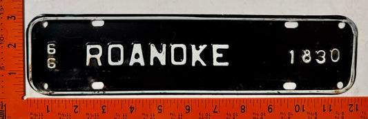 1966 Roanoke, Virginia #1830 License Plate