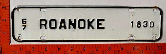 1967 Roanoke, Virginia #1830 License Plate
