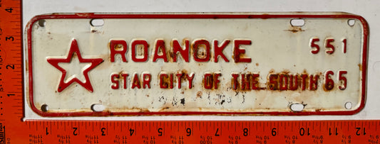 1965 Roanoke, Virginia #551 License Plate