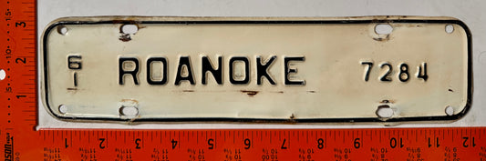 1961 Roanoke, Virginia #7284 License Plate