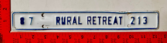 1987 Rural Retreat, Virginia #213 License Plate