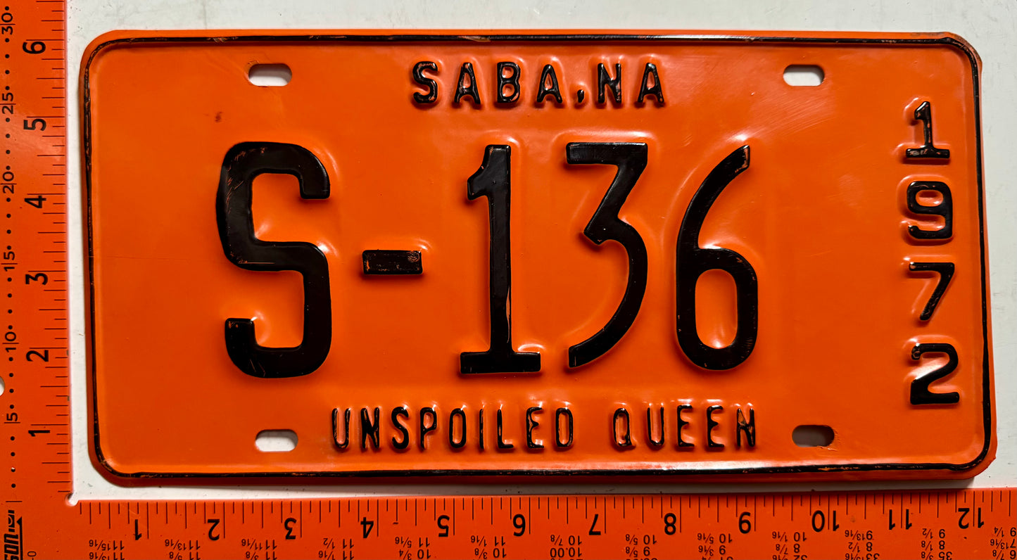 1972 Saba #S-136 Passenger License Plate