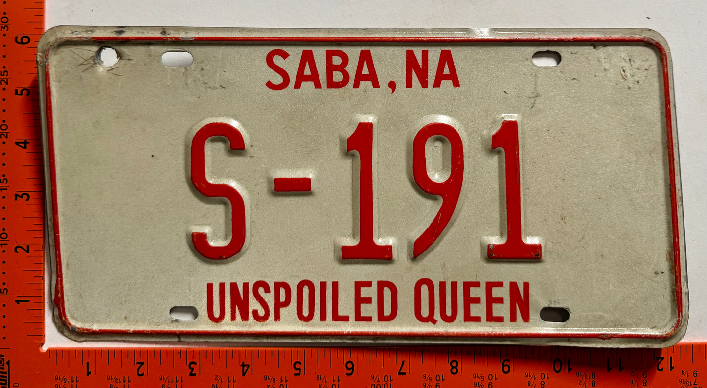 1979 base Saba #S-191 Passenger License Plate