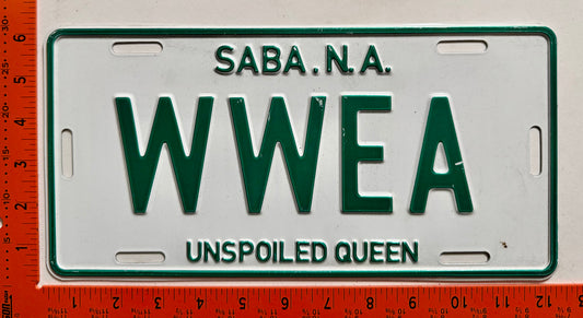 undated Saba #WWEA Souvenir License Plate