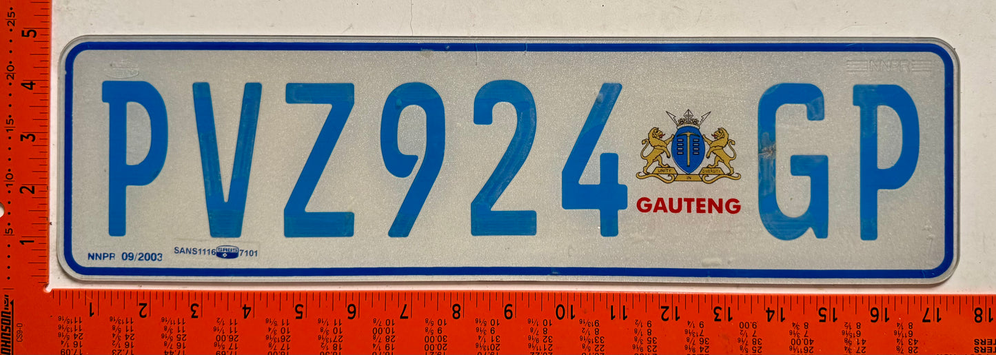 undated South Africa #PVZ924 GP Passenger License Plate