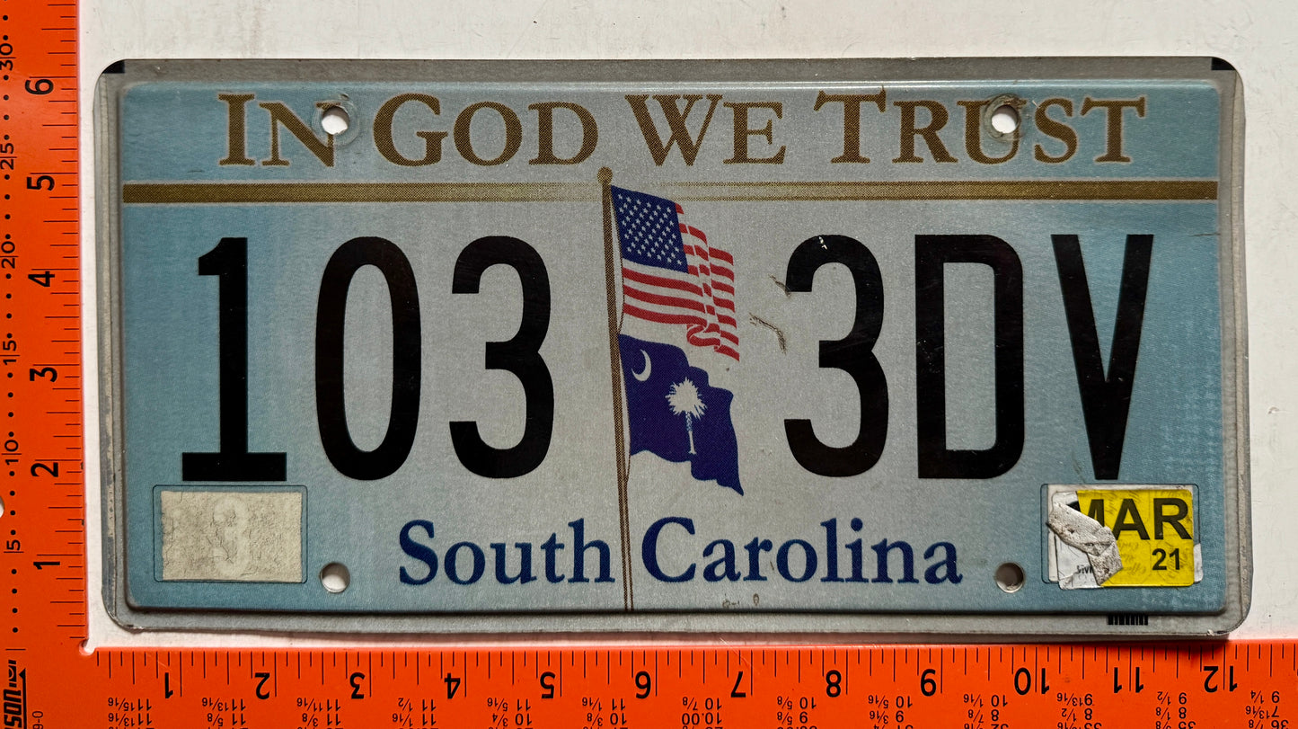2021 South Carolina #103 3DV In God We Trust License Plate