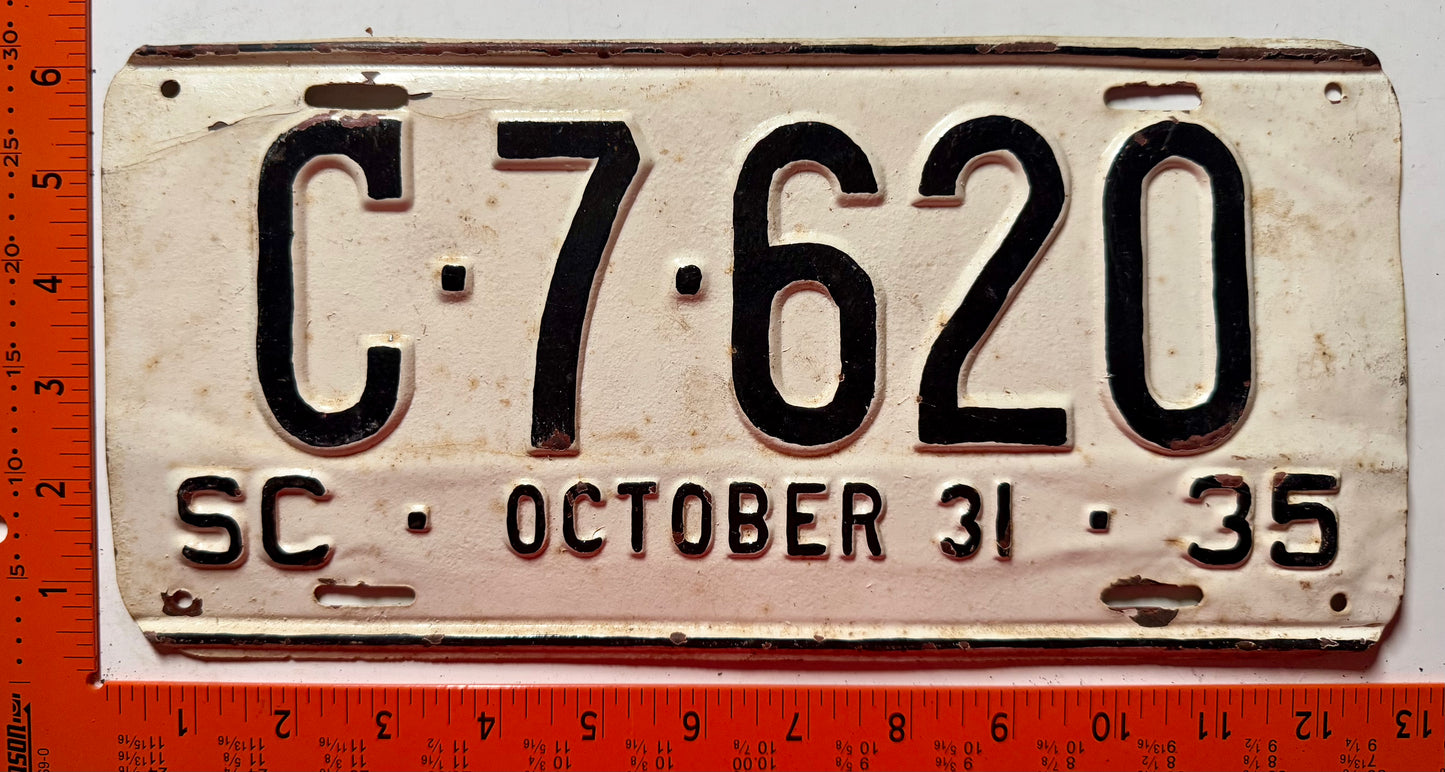1935 South Carolina #C-7-620 Passenger License Plate (Repainted)