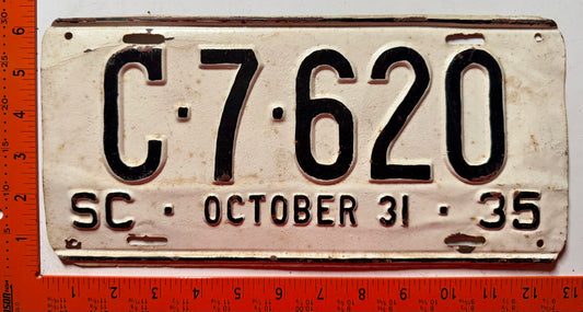 1935 South Carolina #C-7-620 Passenger License Plate (Repainted)