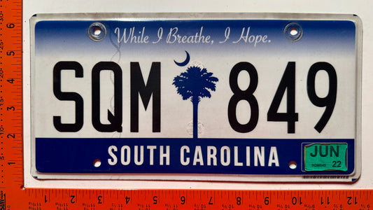 2022 South Carolina #SQM 849 Passenger License Plate