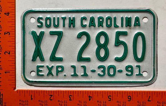 1991 South Carolina #XZ2850 Motorcycle Dealer License Plate