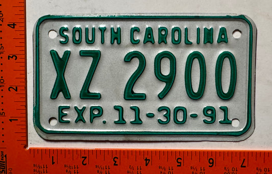 1991 South Carolina #XZ2900 Motorcycle Dealer License Plate