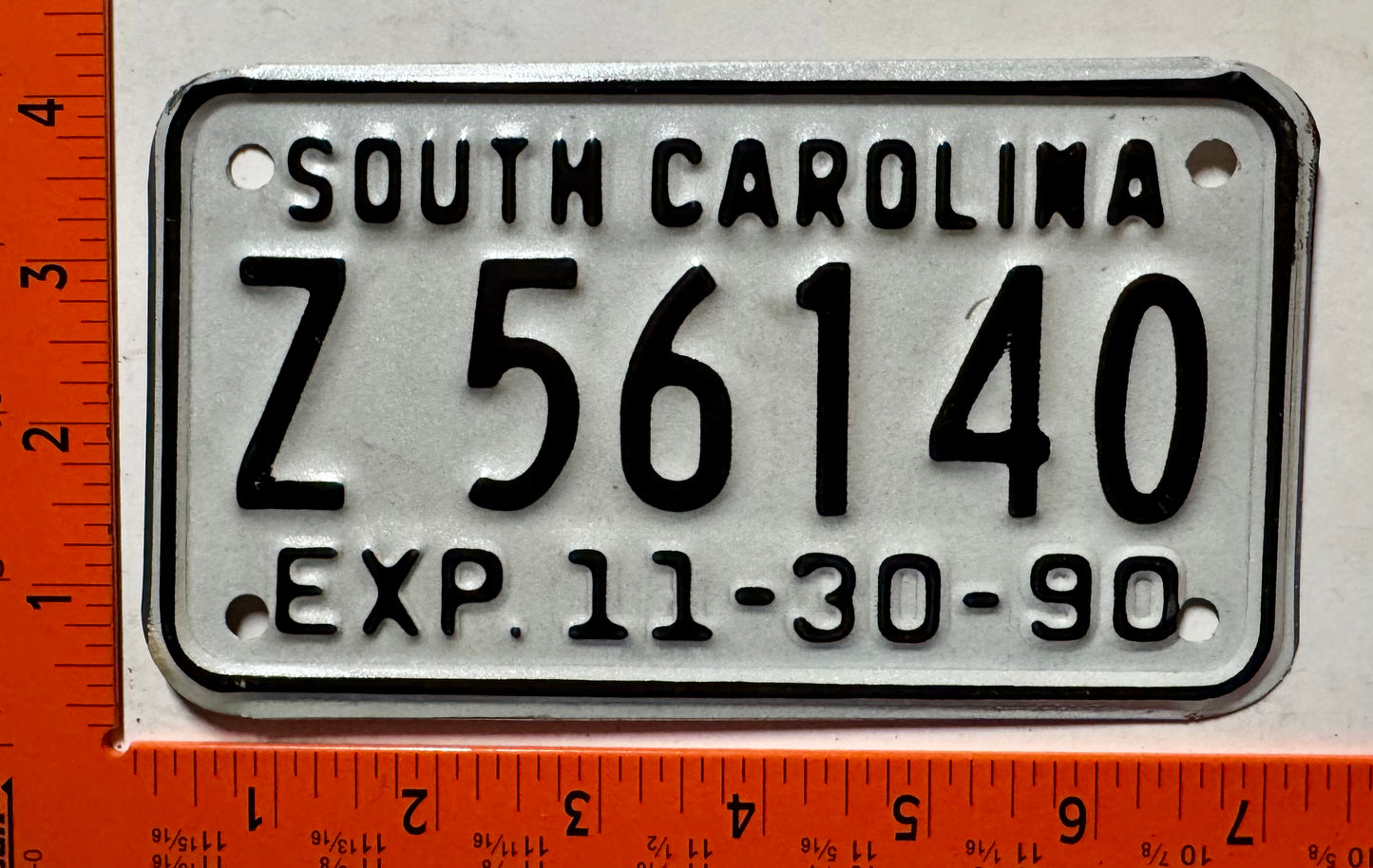 1990 South Carolina #Z 56140 Motorcycle License Plate