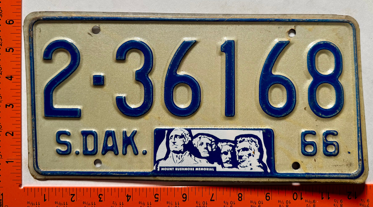 1966 South Dakota #2-36168 Passenger License Plate