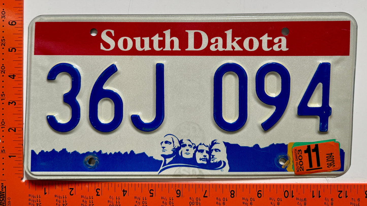 2003 South Dakota #36J 094 Passenger License Plate