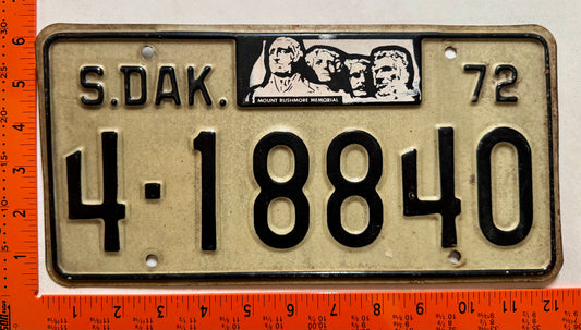 1972 South Dakota #4-18840 Passenger License Plate