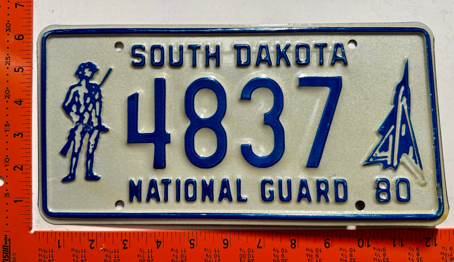 1980 South Dakota #4837 National Guard License Plate