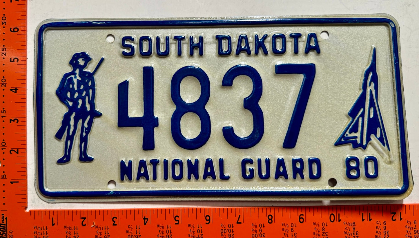 1980 South Dakota #4837 National Guard License Plate