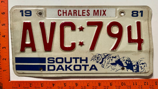 1981 South Dakota #AVC:794 Passenger License Plate