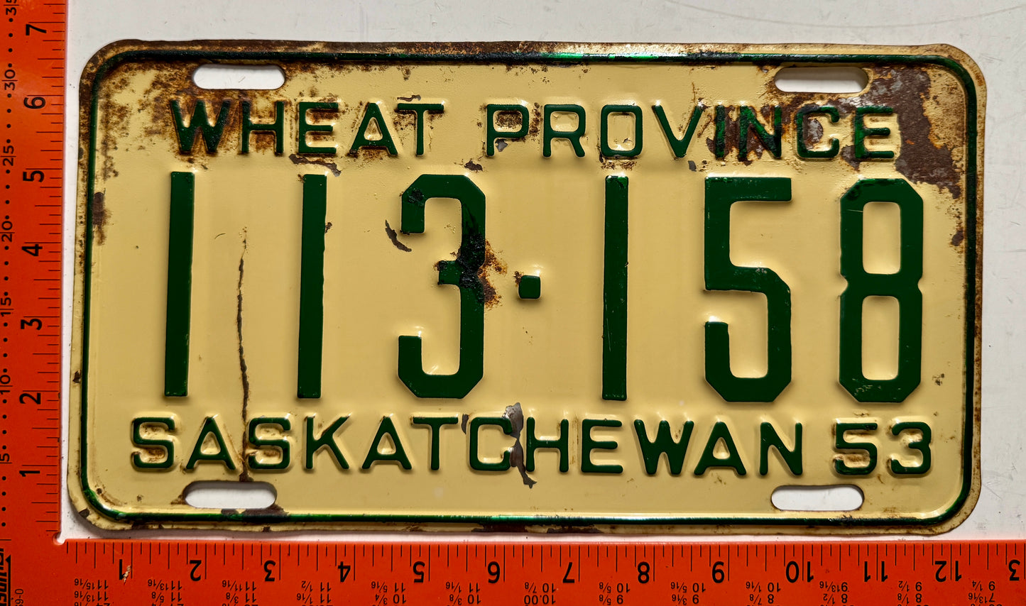 1953 Saskatchewan #113-158 Passenger License Plate