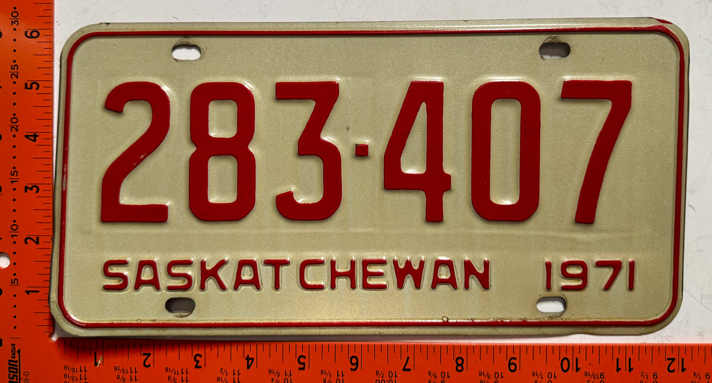 1971 Saskatchewan #283-407 Passenger License Plate