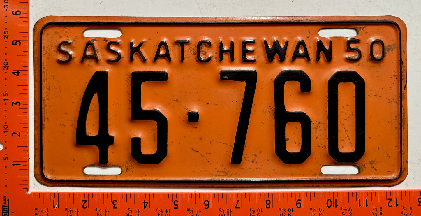 1950 Saskatchewan #45-760 Passenger License Plate