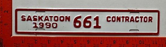 1990 Saskatoon, Saskatchewan #661 Contractor License Plate