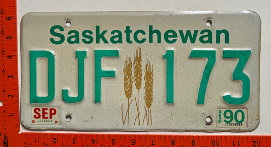 1990 Saskatchewan #DJF 173 Passenger License Plate