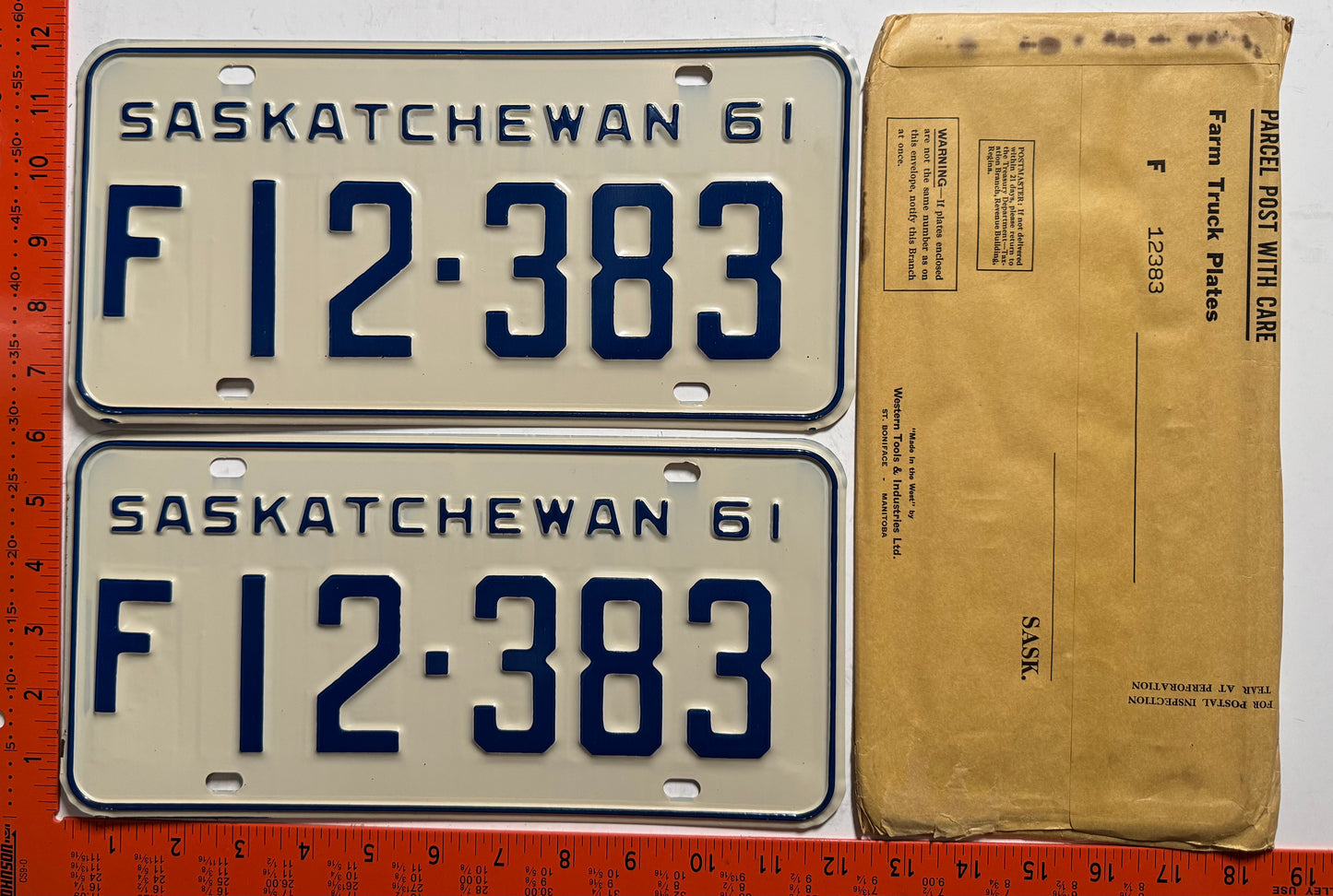 1961 Saskatchewan #F12-383 Farm License Plate (Pair)