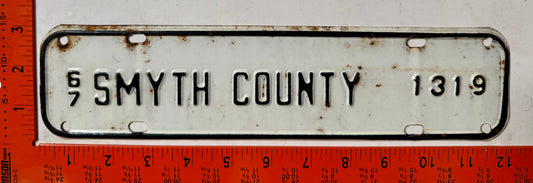 1967 Smyth County, Virginia #1319 License Plate