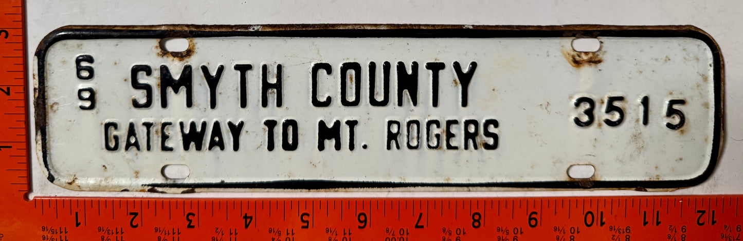1969 Smyth County, Virginia #3515 License Plate