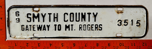 1969 Smyth County, Virginia #3515 License Plate