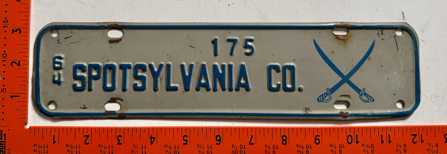 1964 Spotsylvania County, Virginia #175 Passenger License Plate