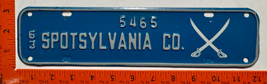1963 Spotsylvania County, Virginia #5465 License Plate