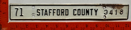 1971 Stafford County, Virginia #3418 License Plate