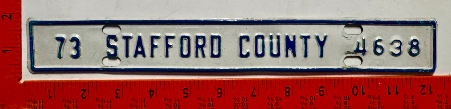 1973 Stafford County, Virginia #4638 License Plate