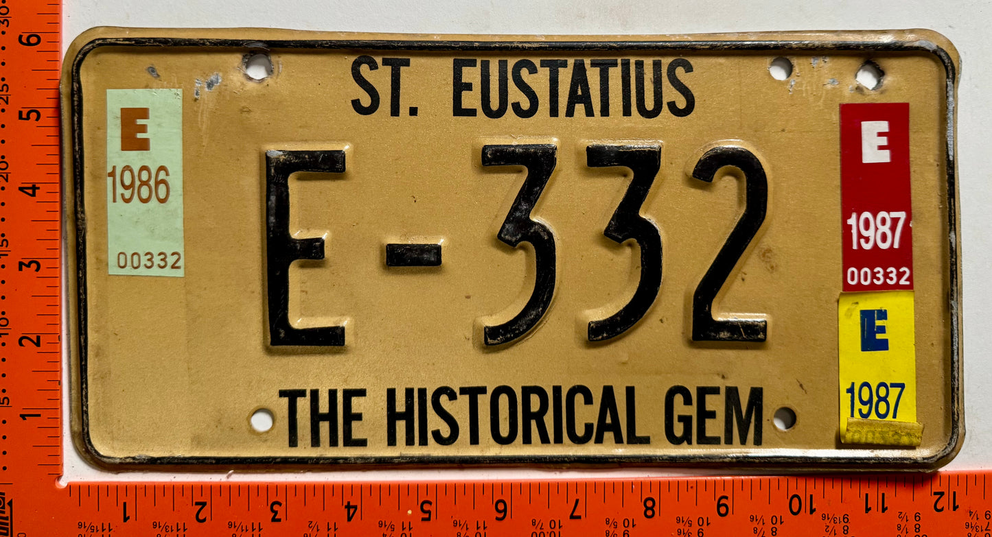 1986/1987 St Eustatius #E-332 Passenger License Plate