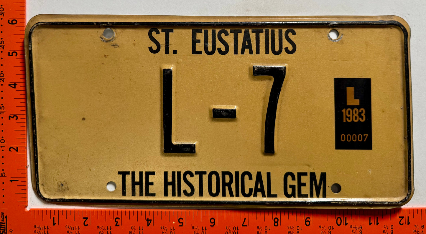 1983 St Eustatius #L-7 Central Government License Plate