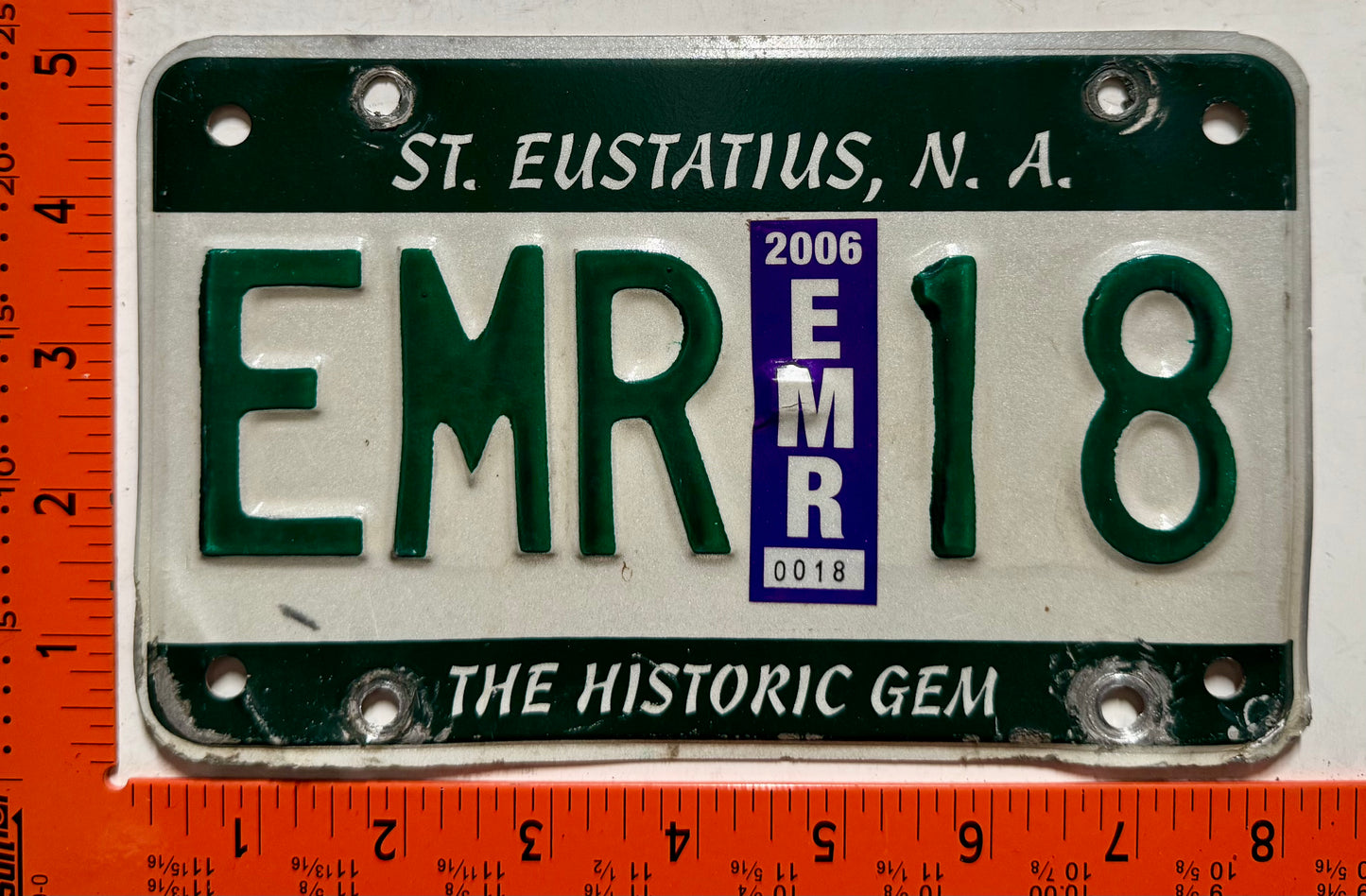 2006 St Eustatius #EMR-18 Rental Motorcycle License Plate