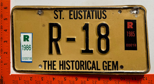 1985/1986 St Eustatius #R-18 Rental License Plate
